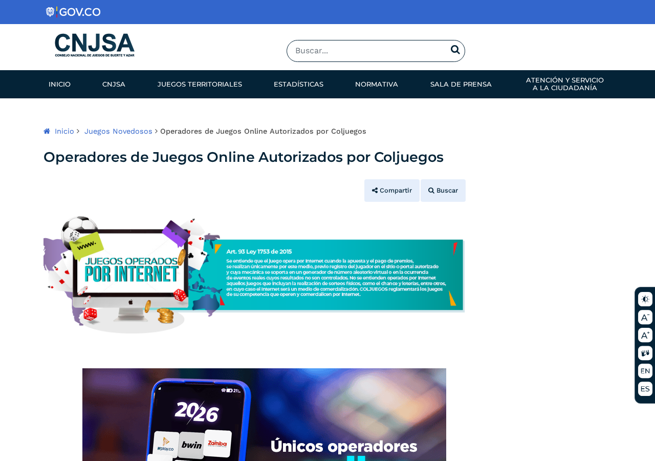 Lista de operadores online autorizados de Coljuegos