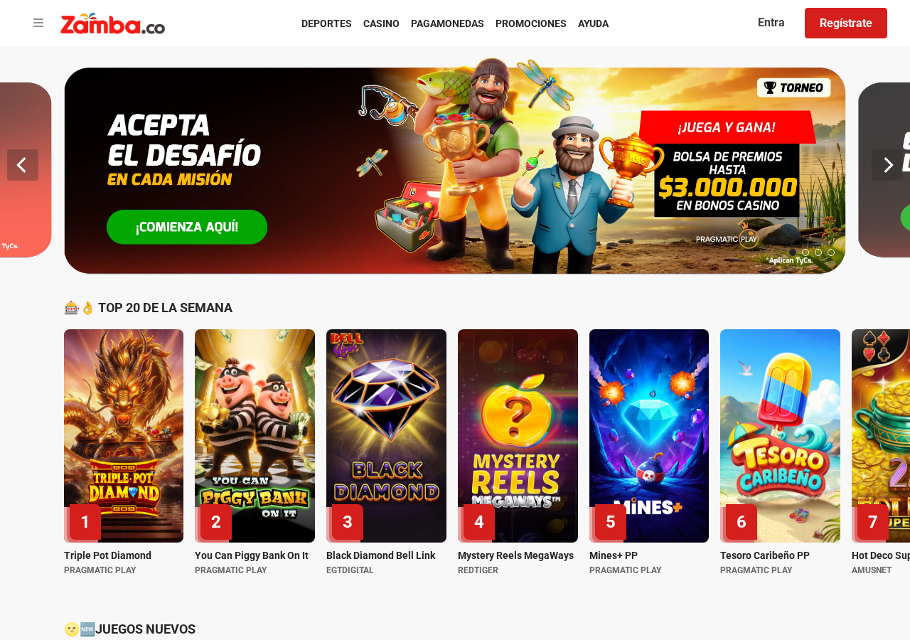 Portada oficial de Zamba.co Colombia con juegos de casino